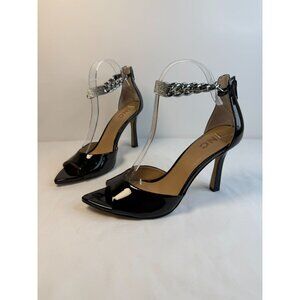 INC Jerloni Womens Size 8.5 Black Patent Chunky Chain Ankle Strap High Heel